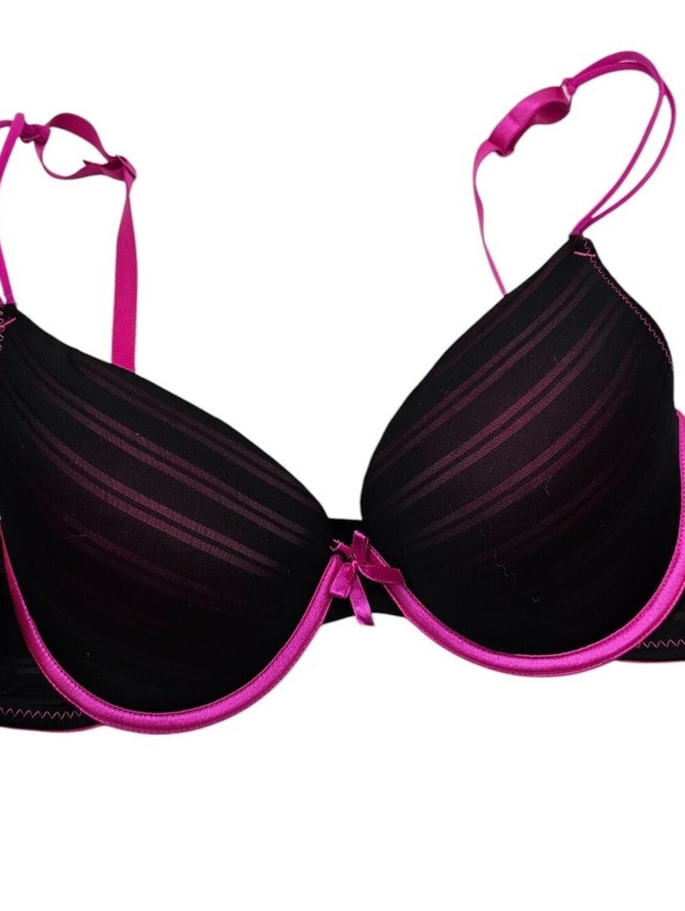 Vintage Y2K Womens Sz 36C Lightly Padded T Shirt Bra Black and Hot Pink